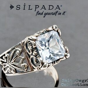 Silpada Uptown Sterling Silver & Faceted Cut Cubic Zircon Intricate Design Ring